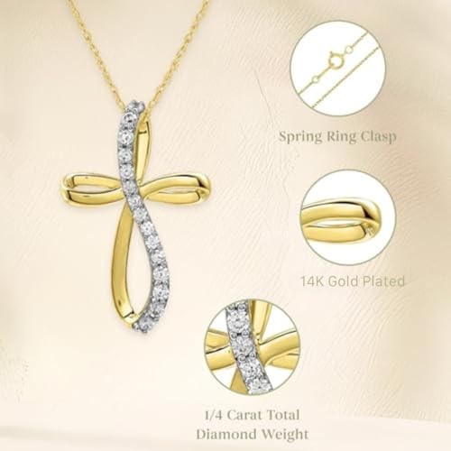 GILDED 10K Yellow Gold Necklace for Women with Natural Round-Cut Diamond and Twist Cross Pendant-Necklace, 14K Yellow Gold Plated over 925 Sterling Silver, 18" Rope Chain, 1/4 Carat Total Weight Diamonds & Elegant Gift Box Included3
