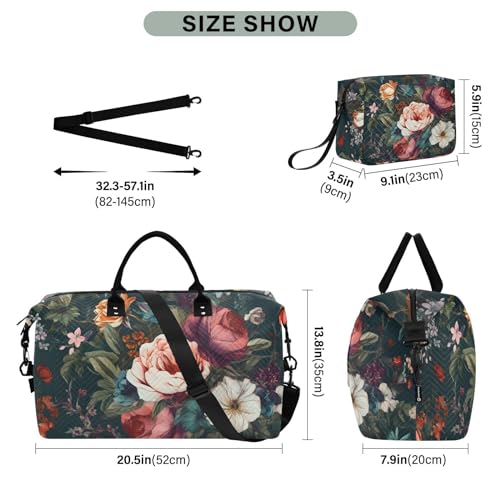 Large Travel Duffel Bag, Colorful Roses Sports Tote Gym Bag, Shoulder Weekender Overnight Bag for Women Men, Carry On Luggage with Toiletry Bags3