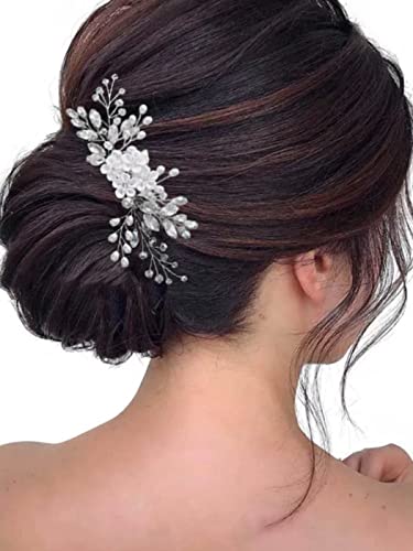 Unsutuo Flower Bride Wedding Hair Comb Silver Crystal Bridal Hair Accessories Pearl Hair Piece For Women And Girls #TOP2