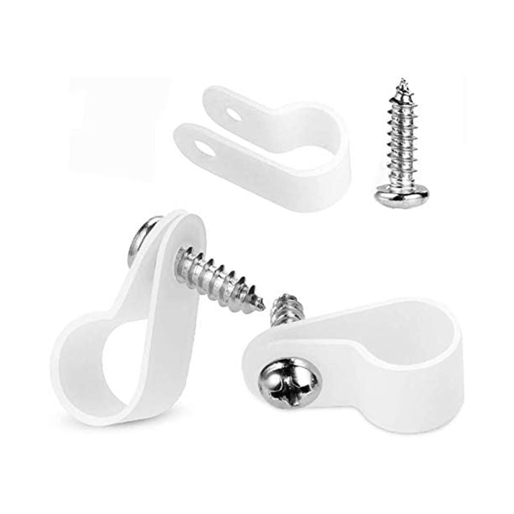 JZS Cable Clips,P-Style Mounting Clips for Rope Light Compatible Stainless Steel Pan Head Phillips Screws,100 Pack,Suitable for Wire Diameter 79mm,White