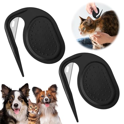 2 piezas Cuchillos Desenredantes para Gatos,peine de nudos para gatos,herramienta profesional para desenredar perros y gatos,Ideal para gatos y perros, conejos y otros animales de pelo largo(Negro)