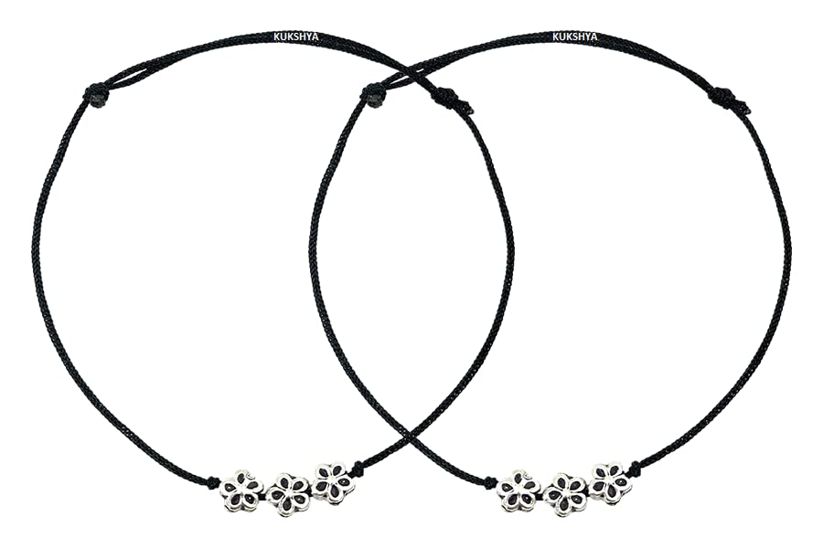 KUKSHYA JEWELLERS Exclusive 925 Sterling Silver Flower Charm Black Thread Anklet | Adjustable Bracelet for Women & Girls | 2 Piece Set (TP 001) (B07XSP5N6G) Amazon Price History, Amazon Price Tracker