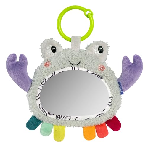 Fehn Espejo de Actividades Cangrejo - Juguete Motor para Colgar en el Cochecito, la Cuna y la Silla de bebé - para morder, agarrar y Hacer Ruido - para bebés y niños a Partir de 0 Meses