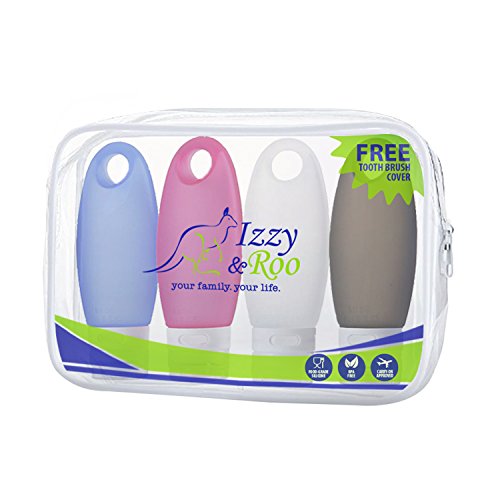 Leak-Proof 3oz Silicone Travel Bottles - Set of 4 + Bonus Toothbrush Cover