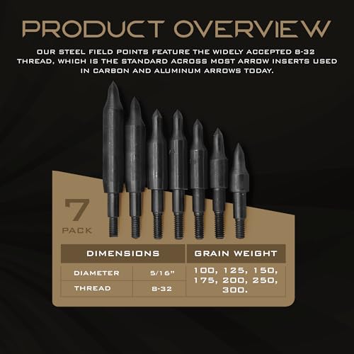 Vantage Point Archery VPA Field Point Tip Test Kit 7 Pack 100 125 150 175 200 250 300 Grain for Compound, Crossbow, and Traditional Bows