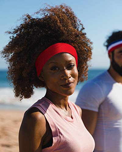 Suddora Workout Headband for Men and Women, Moisture-Wicking Athletic Sweatband, Lightweight Cotton Terry Cloth Bands for Basketball, Tennis, Football, Gym, Running, Cosplay & Costumes (Red)