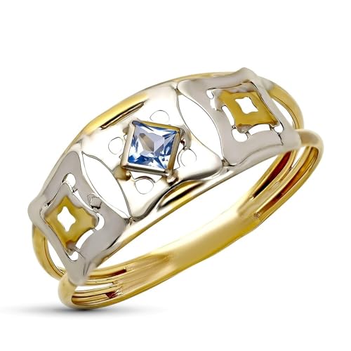 Bague double corps or bicolore 9k sertie de zircon aigue-marine