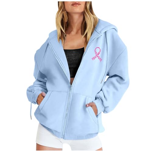 Sweat à capuche zippé Octobre Rose pour femme avec cordon - 2