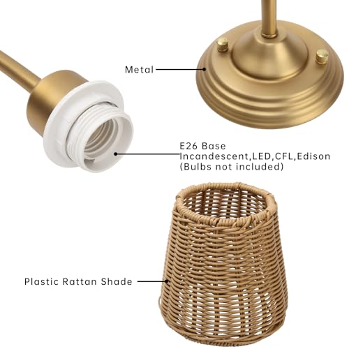 Image of 1-Light Boho Wall Sconce Fixture with Imitation Rattan Woven Shade, Rustic Hardwired Rattan Sconce Wall Lighting for Bedside Hallway Living Room Bedroom