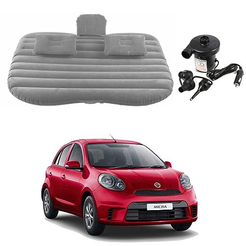 Image of Oshotto Multifunctional Car Travel Bed Mattress with Two Air Pillows, Car Air Pump Compatible with Nissan Micra (Grey)