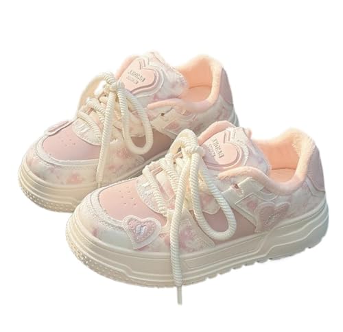 Geerta Cute Shoes Y2K の Girls Love Heart Chunky Cookie Sneaker Pretty Pastel Aesthetic Platform Thick Sole Japanese Kawaii Retro Vintage White Doll Shoes for Women Casual School Summer
