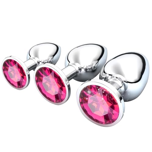3 Pièces Butt Plug en Métal, Butt Plug Cristal, Plug Anal pour Homme Femme, Grand Moyenne Petite Taille, Sex Toys Couple, et Facilement Nettoyable, pour les Débutants Couple Masculin, Rose rouge
