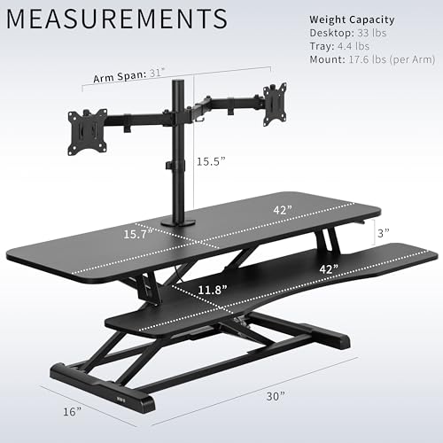 Image of VIVO Height Adjustable 42 inch Standing Desk Converter with Dual 13 to 30 inch Monitor Stand, Sit Stand Monitor Mount and Desk Riser, Black, DESK-V042KB-M2