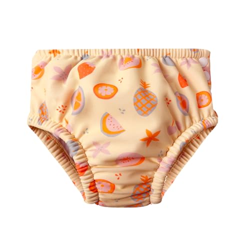 Kudamai Baby Reusable Swim Diaper UPF 50+ Sun Protection Eco-Friendly Leak-Proof Comfortable for Babies 0-2T Easy Side Snap Closure (Orange Fruits 12-18 Months)