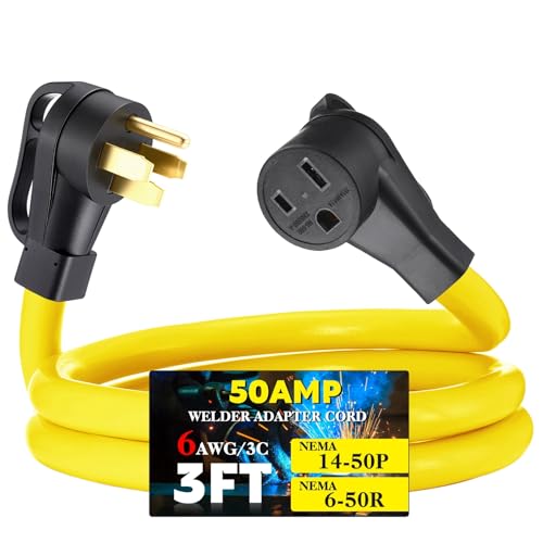 Image of Tellegloww 3ft NEMA 14-50P to 6-50R 50Amp 6 AWG Welder Extension Cord 14-50P Male to 6-50R Female 50Amp 4 Prong RV Generator to 3 Prong Welder Power Adapter, STW 6 AWG /3C, ETL Listed