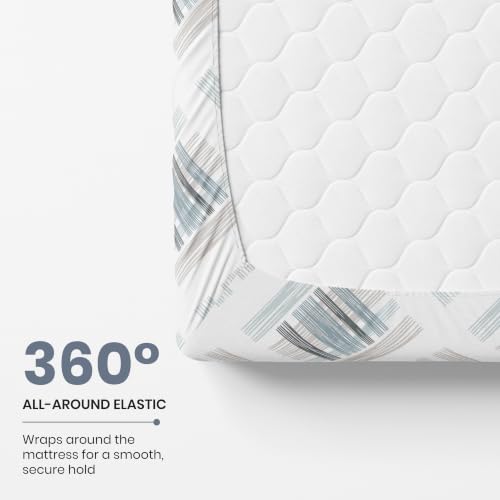 Image of LORETO - A QUALITY LINEN BRAND 186 TC 100% Pure Cotton Double /Queen Fitted Bedsheet with 2 Pillow Covers for 78 x 60 Inch Mattress, All-Around Elastic, 8 Inch Deep Pocket, Mist & Charcoal Grid