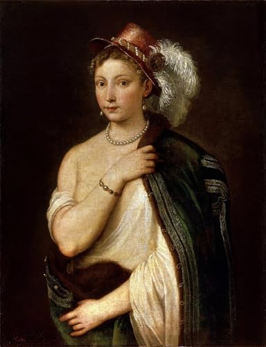 Portrait d'une jeune femme par Tiziano Vecelli impression sur toile 60x90cm