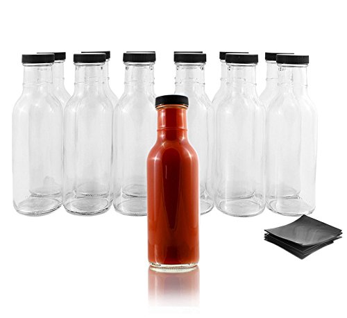 Wide Mouth Empty Sauce Bottles 12oz (12 Complete Bottles) Complete Set of Bottles with Shrink Sleeve, Bottles, and Lids (12 Pack)