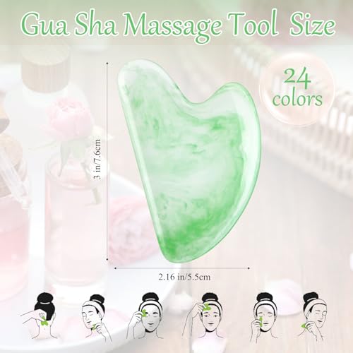 Sherr 24 Pcs Gua Sha Facial Tool Resin Gua Sha Massage Tool Heart Shaped Facial Stone Board for Face Body Skin Massage Spa Acupuncture Prevent Wrinkles (Bright Colors) — view 2