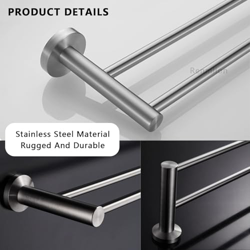 Barre porte-serviettes murale double en acier inoxydable argent brossé