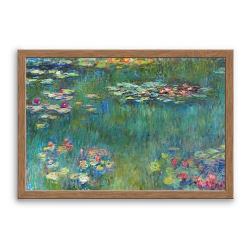 阪画屋 クロード・モネ 「睡蓮 」アートパネル アートボード ポスター 玄関 壁画 壁掛け 壁飾り 部屋飾り 飾り絵 絵 絵画 油絵 ソファの背景画 インテリア 現代 モダン フレーム 額付き 木枠付きの完成品 木目調 キャンバス 風水 風景画 プレゼント ギフト 40×30の商品画像（Amazon）
