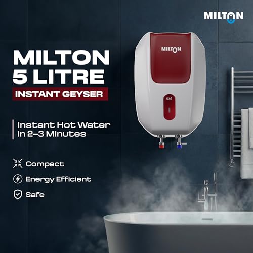 Image of Milton 5 Litre Instant Water Geyser | Powerful 3000W Electric Geyser for Bathroom & Kitchen | Advanced Safety | Compact Geyser SS304 Tank | 2 Year Product Warranty & 5 Year Tank Warranty | Red