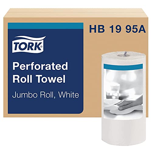 Tork HB1995A Jumbo Roll Perforated Paper Towel, Jumbo Roll, White, Universal, 2-Ply, Case of 12 Rolls, 210 per Roll, 2,520 Towels