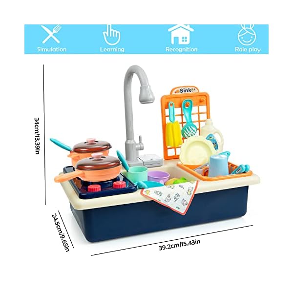 Diealles Shine Waschbecken Spielzeug, Spülbecken Küchenset, Küchenspielzeug mit Wasserkreislauf Geschirrspüler… – Bild 6
