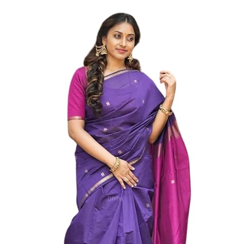 Image of Original Maheswari Cotton Silk Saree for Women | Kanjivaram Pure Silk Cotton Sari with Blouse | Zari Work | Tassels | Handloom Weave