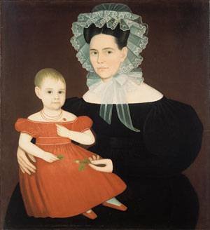 Peinture à l'huile Mrs Mayer and Daughter 1835 par Ammi Phillips en format 30x36 pouces