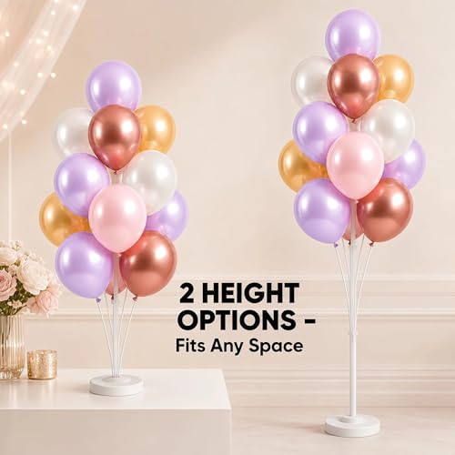 Image of Balloon Column Kit Set of 2,Anti-Tip Sand-Fill Base Balloon Tower Stand with 10 inch 26pc pink purple Balloons,Height Adjustable for Easter Birthday Wedding Bridal Party Decorations Graduation