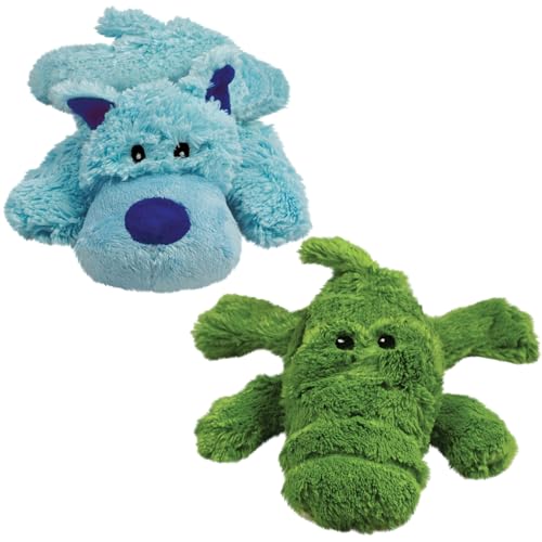 KONG Cozie Plush Dog Toys 2 Pack Durable & Soft Squeaky Toys for Medium Dogs Assorted Animal Characters (Ali The Alligator/Baily The Dog)