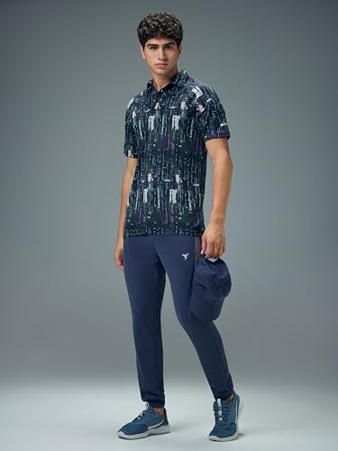 Image of TECHNOSPORT Men's Slim Fit All Over Print Polo Neck T-Shirt with Technocool+, UPF50+ for Regular Use