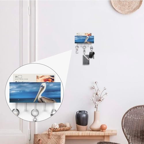 Gancho para llaves montado en la pared con diseño de pelícano azul para pasillo 5