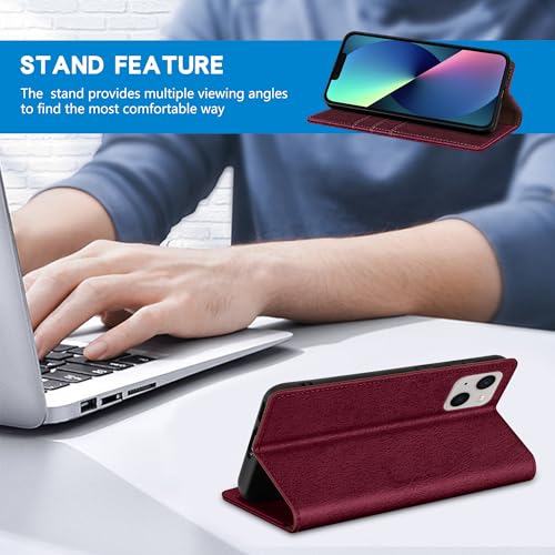 Image of ZZXX for iPhone 13 Mini Wallet Case Strong Magnetic 5.4 inch,Wine Red