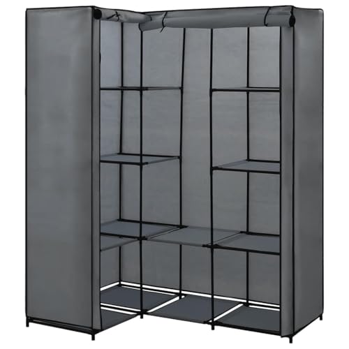 Tomostar Armoire en Tissu, Armoire Dressing de Rangement Penderie Portable Garde-Robe d'angle Gris 130 x 87 x 169 cm