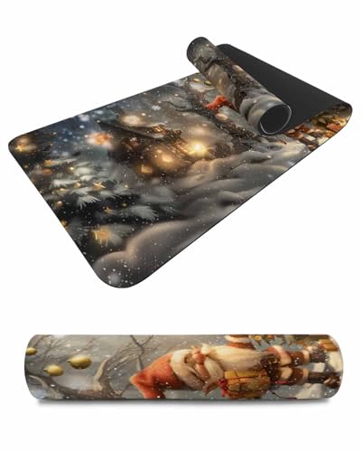 Debedcor Heat Proof Table Pads Waterproof Decorative, Merry Christmas Non-Slip Table Countertop Protector, Rustic Santa Xmas Trees Snowfall Insulation Mat for Dining Room, 48 x 12 Inches