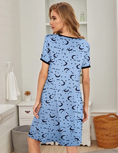 Image of Ekouaer Women's Nightgown Short Sleeve Sleepwear Comfy Sleepshirts Pleated Scoopneck Nightshirt S-XXXL