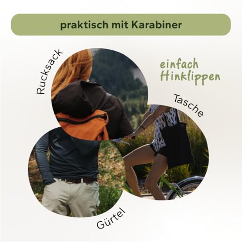 Gipfelgaudi Gipfelwasser Stamperl inkl. Etui I 4 Stamperl im Lederetui mit Karabiner I Federleichte Stamperl aus rostfreiem Edelstahl