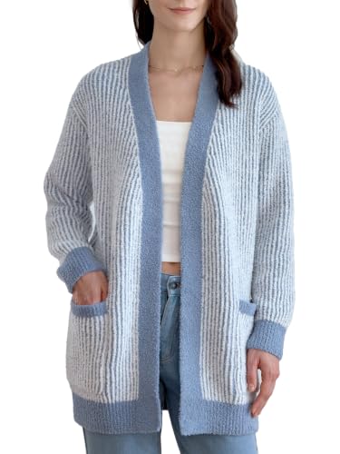 Snuggle Sac Cardigan Sweaters for Women with Pocket Trendy Casual Long Sleeve Tops Open Front Fall Winter Coats (X-Large, Blue Cream) - image 7