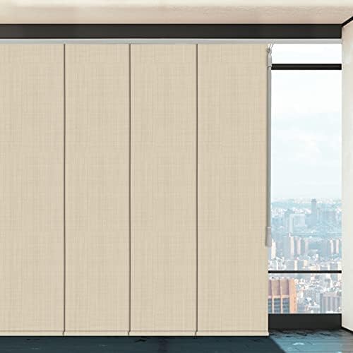 Custom Blackout Cordless Sliding Panels Track Blinds, 4-Rail or 6-Rail Track Vertical Blinds for Sliding Window Patio Door and Room Divider, Woven Fabric Curtain, Beige Yellow
