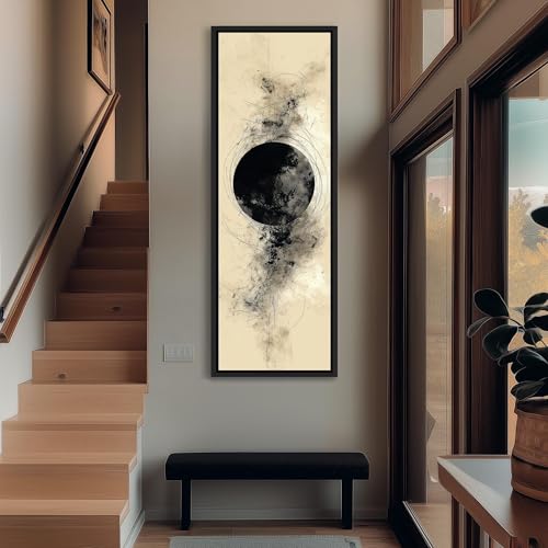 Toile à cercles noirs verticaux impression murale contemporaine 20x60cm