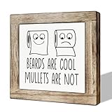 MLTEye Rustic Funny Decorative Sign, Beards Are Cool Mullets Are Not, Pine Wood, 5.9x5.9x0.7 Inches, Tabletop