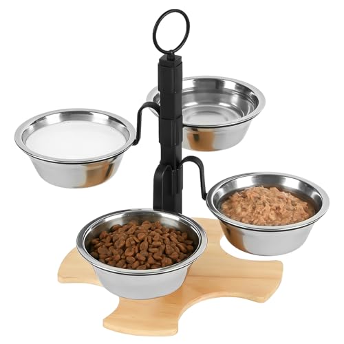 Ciotola per gatti rialzata, ciotola per cibo per gatti, regolabile in altezza, con supporto, 4 x 300 ml, ciotole in acciaio inox, per cani e gatti di piccola taglia