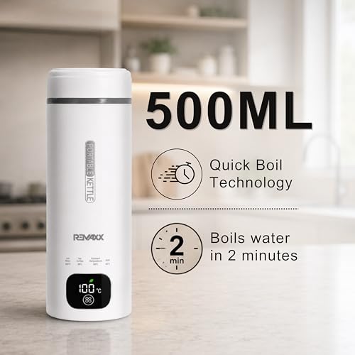 Image of Remaxx Thermo X 2.0 Portable Electric Kettle 500ml with Display | Quick Boil | Auto Shut-off | Multi-level temperature | Stay Warm Function | Auto Shut Off & Dry Boil Protection | For Office & Home