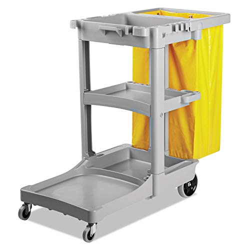 Boardwalk 3485204 22 in. x 44 in. x 38 in. 4 Shelves 1 Bin Plastic Janitor's Cart - Gray - Thumbnail 3