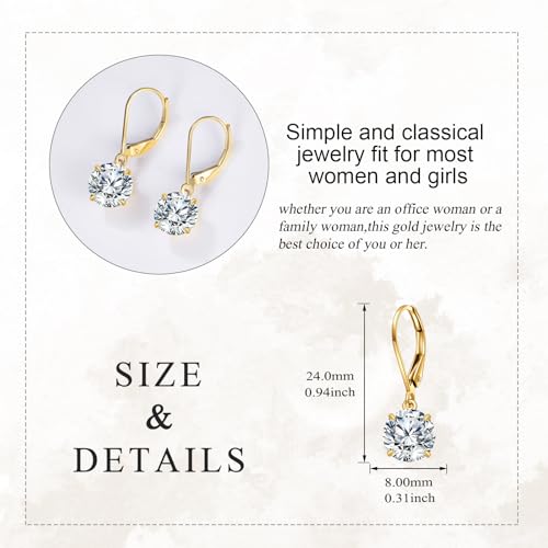 Round Moissanite Earrings for Women 14K Yellow Gold Leverback Earrings Jewelry Gift4
