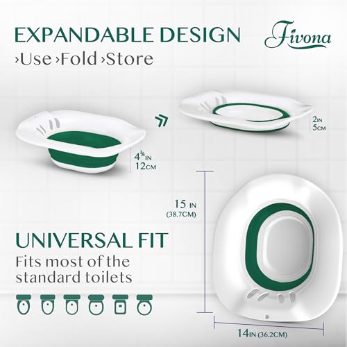 Image of Fivona Sitz Bath for Toilet Seat Postpartum and Hemorrhoids Care - Yoni Steam Seat - Foldable Basin for Epsom Salt Soak - Portable Bidet BPA Free Temperature Resistant - Universal Fit - Dark Green