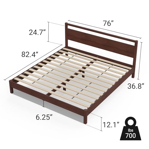 Image of LIFEMENT Signature Wood Platform Bed Frame with Headboard, Essential, Noise Free, Under Bed Storage, No Box Spring Needed, Easy Assembly (Walnut, King (U.S. Standard))