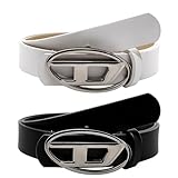 WANGENPING 2 Stück Y2k Stil Gürtel mit Ovaler D-Schnalle, Vintage Stil Gürtel Set für Damen und Herren, für Männer und Frauen Stilvoller Bund für Jeans und Hosen, Schwarz und Weiß, 2.8 * 105 cm